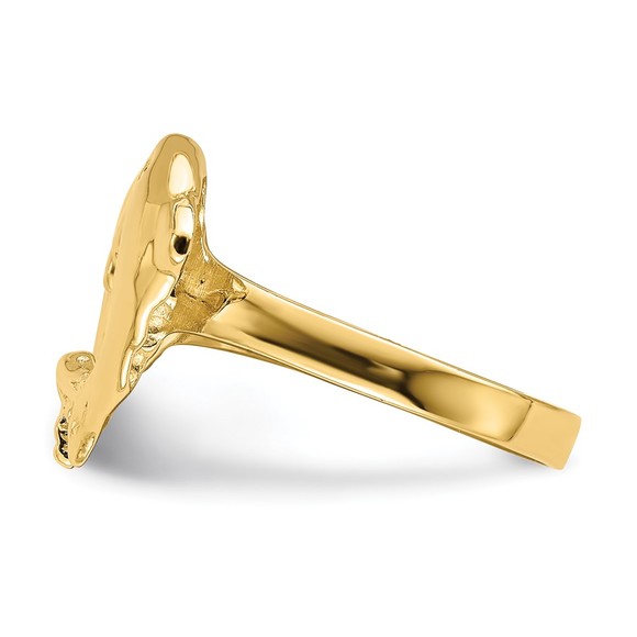 14k Yellow Gold Polished Dolphins Heart Ring, Size 7 - Picture 4 of 6